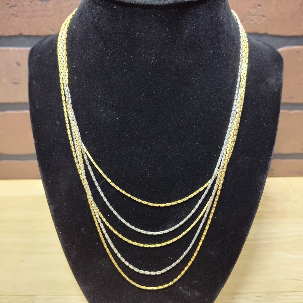 5 strand layered tiered gold silver tone old money classic fashion costume TV